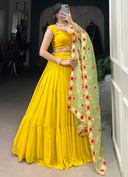 Georgette Mehandi & Sangeet A - Line Lehenga L3619