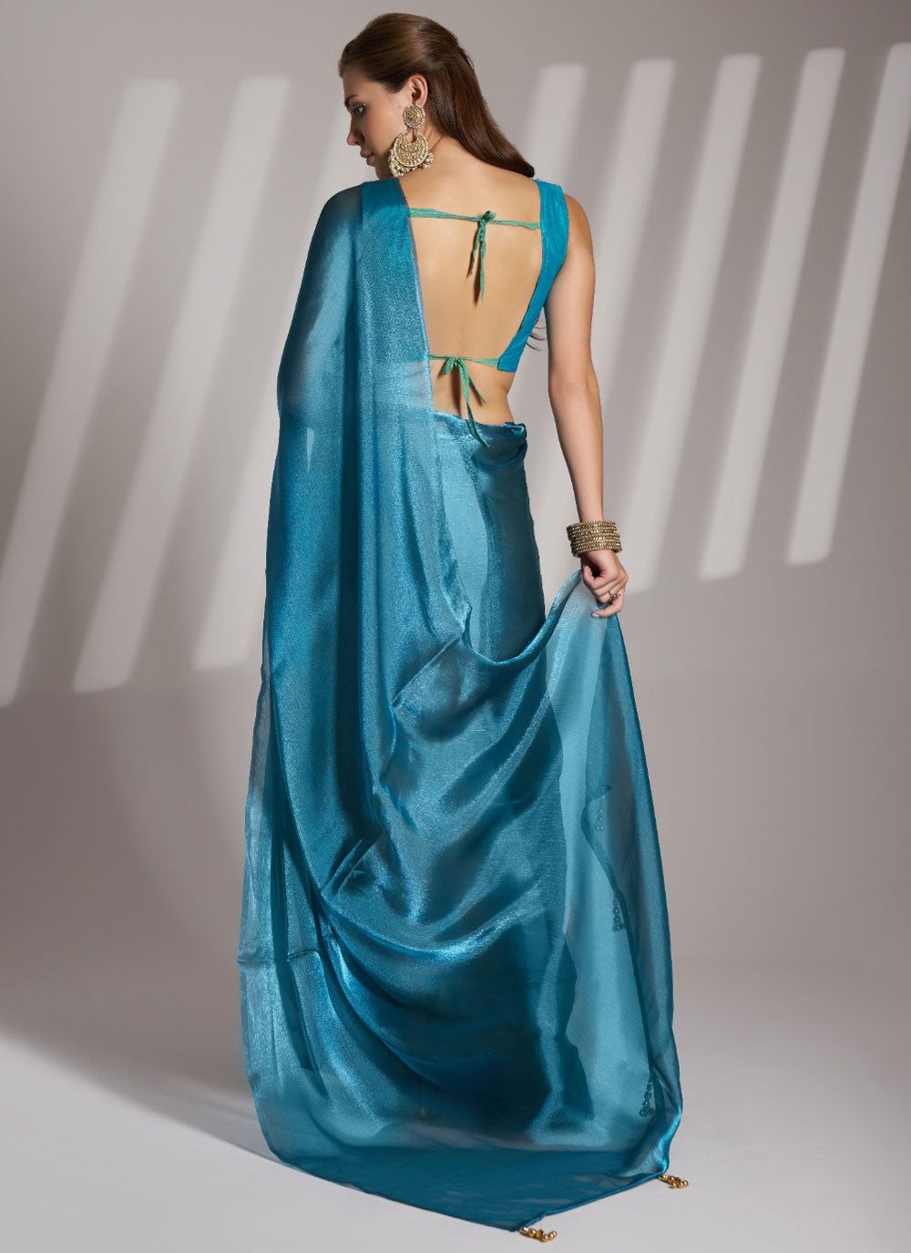 Plain Net Morpeach Saree S14104