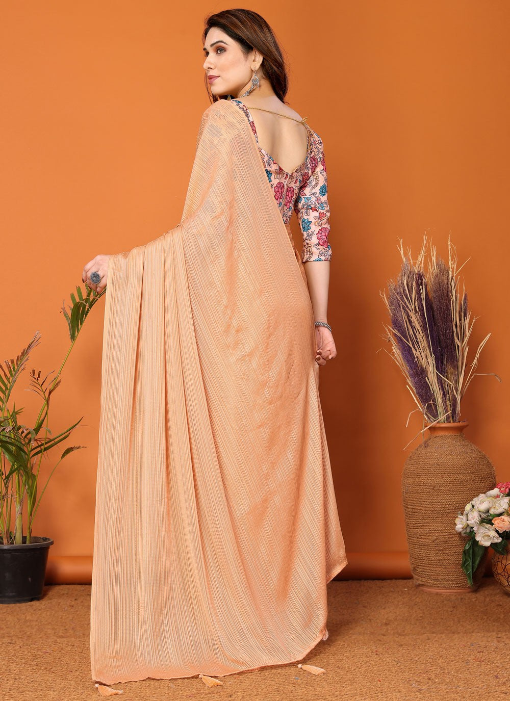 Classic Plain Polyester Saree - S7104