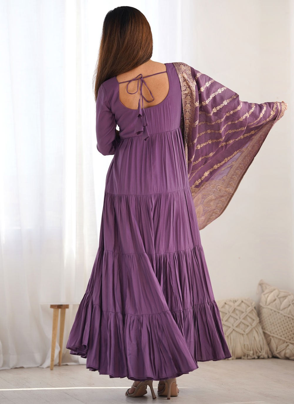 Salwar Suit Plain Purple Chanderi Silk T5398