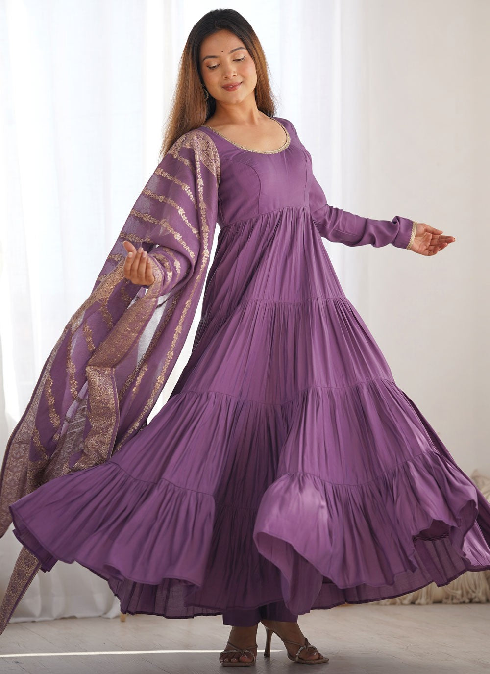 Salwar Suit Plain Purple Chanderi Silk T5398