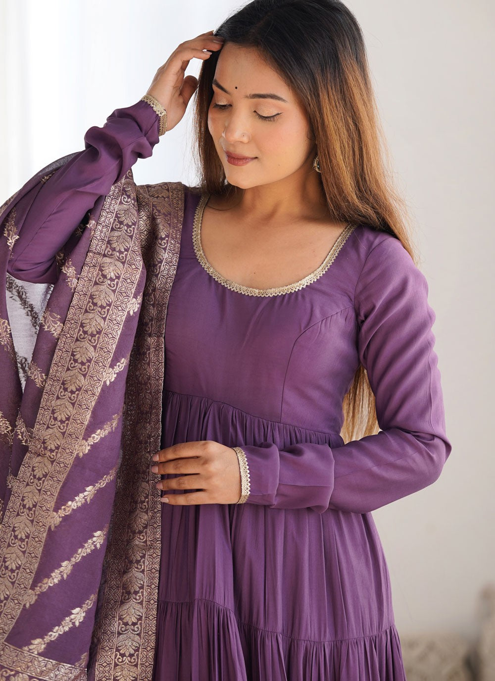 Salwar Suit Plain Purple Chanderi Silk T5398
