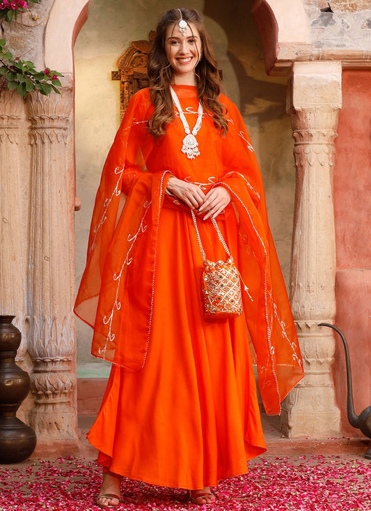Plain Rayon Orange Anarkali T6599