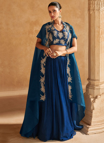Plain Chinon, Silk Morpeach Lehenga - L3316