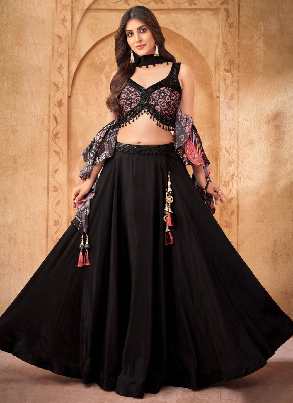 Plain Silk Black Lehenga - L3208