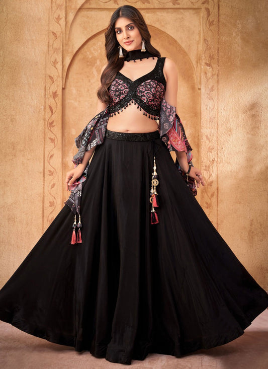 Plain Silk Black Lehenga - L3208