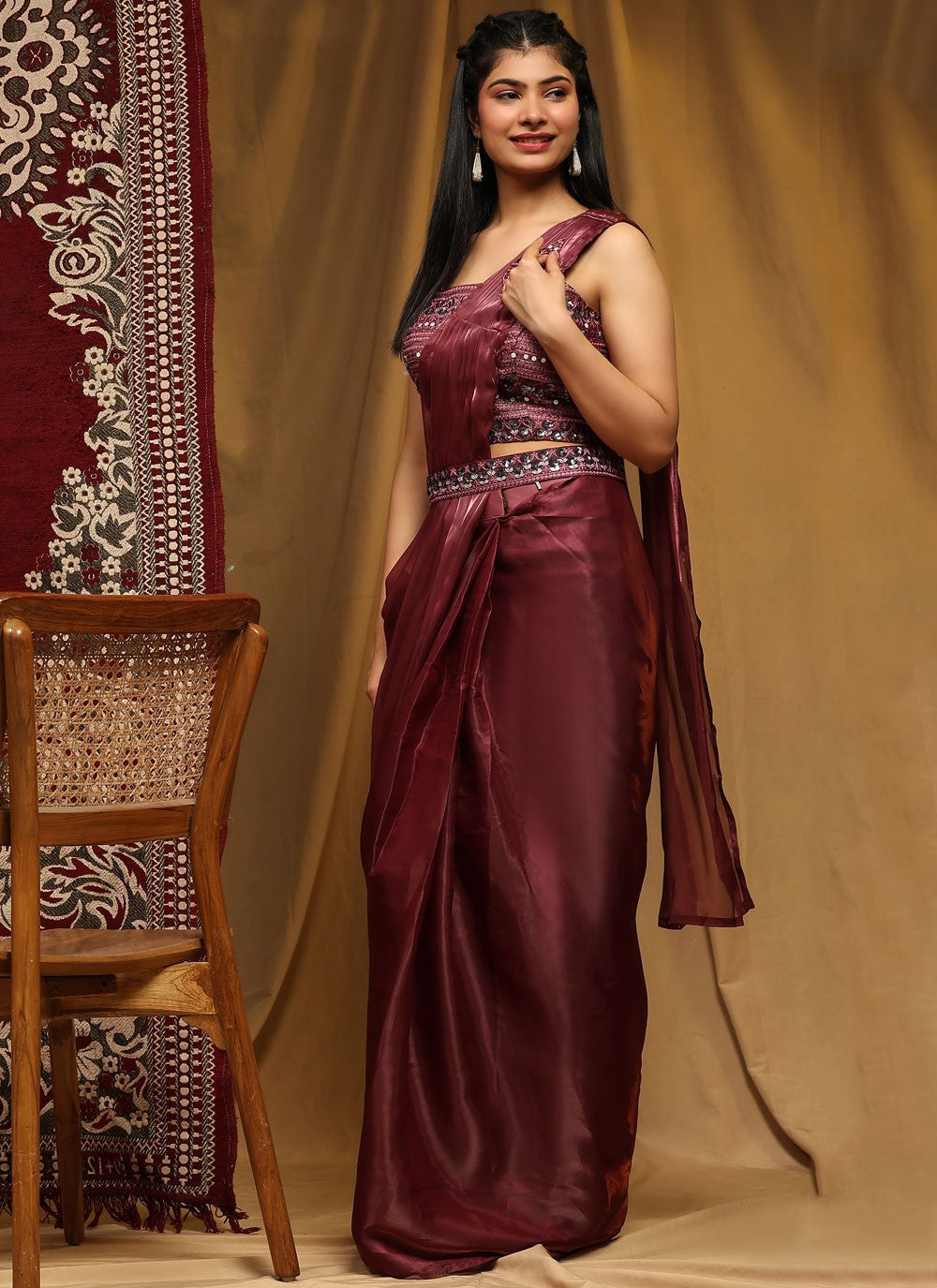 Contemporary Plain Organza Saree - S6698