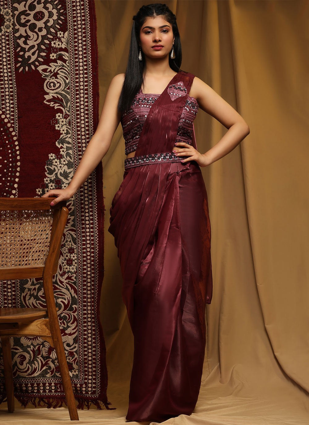 Contemporary Plain Organza Saree - S6698