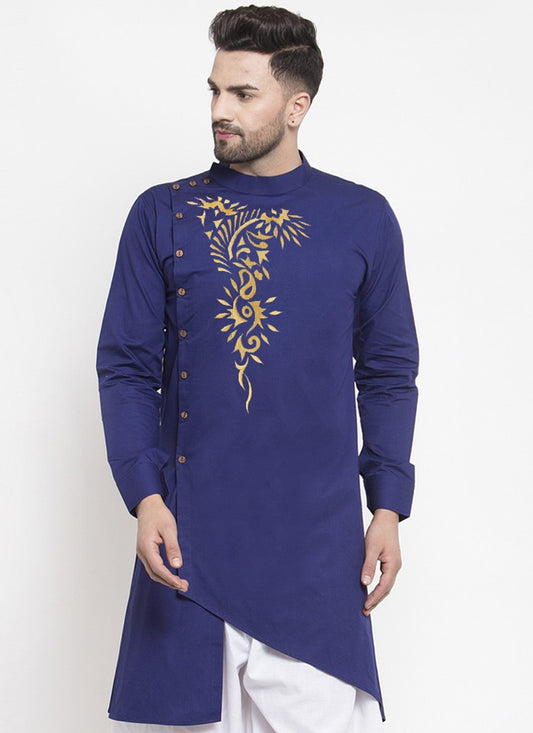 Embroidered Polly Cotton Blue Kurta - M2093