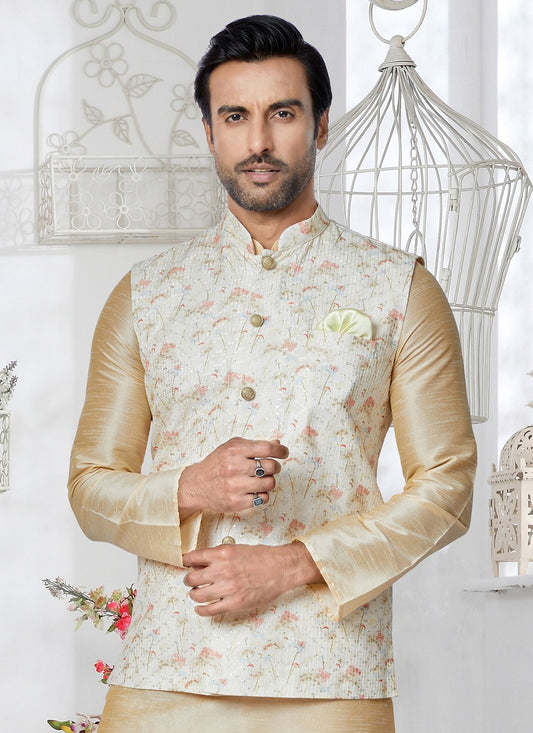 Embroidered Polyester Cream, Multi Colour Nehru Jackets - M7416