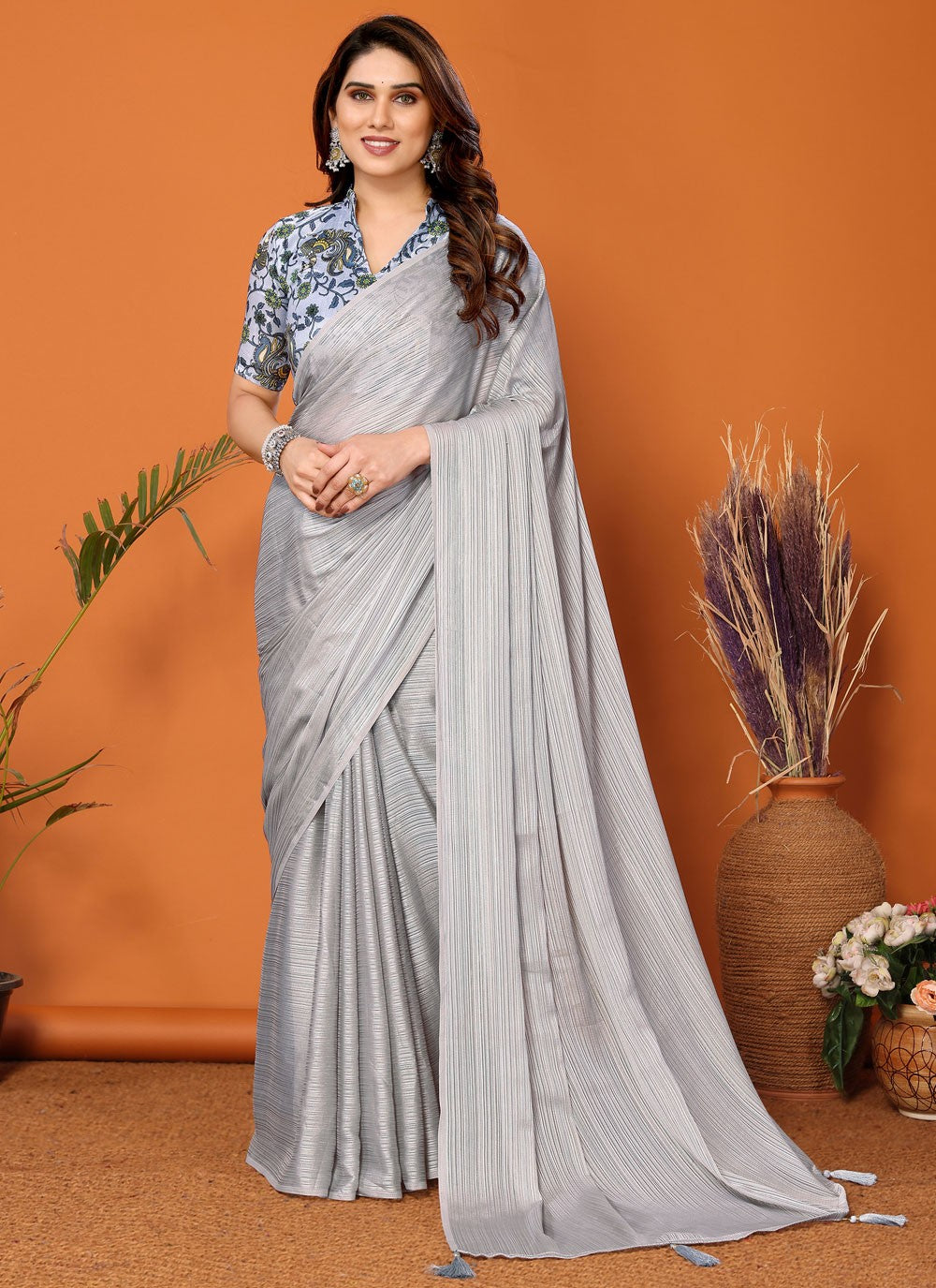 Classic Plain Polyester Saree - S7104