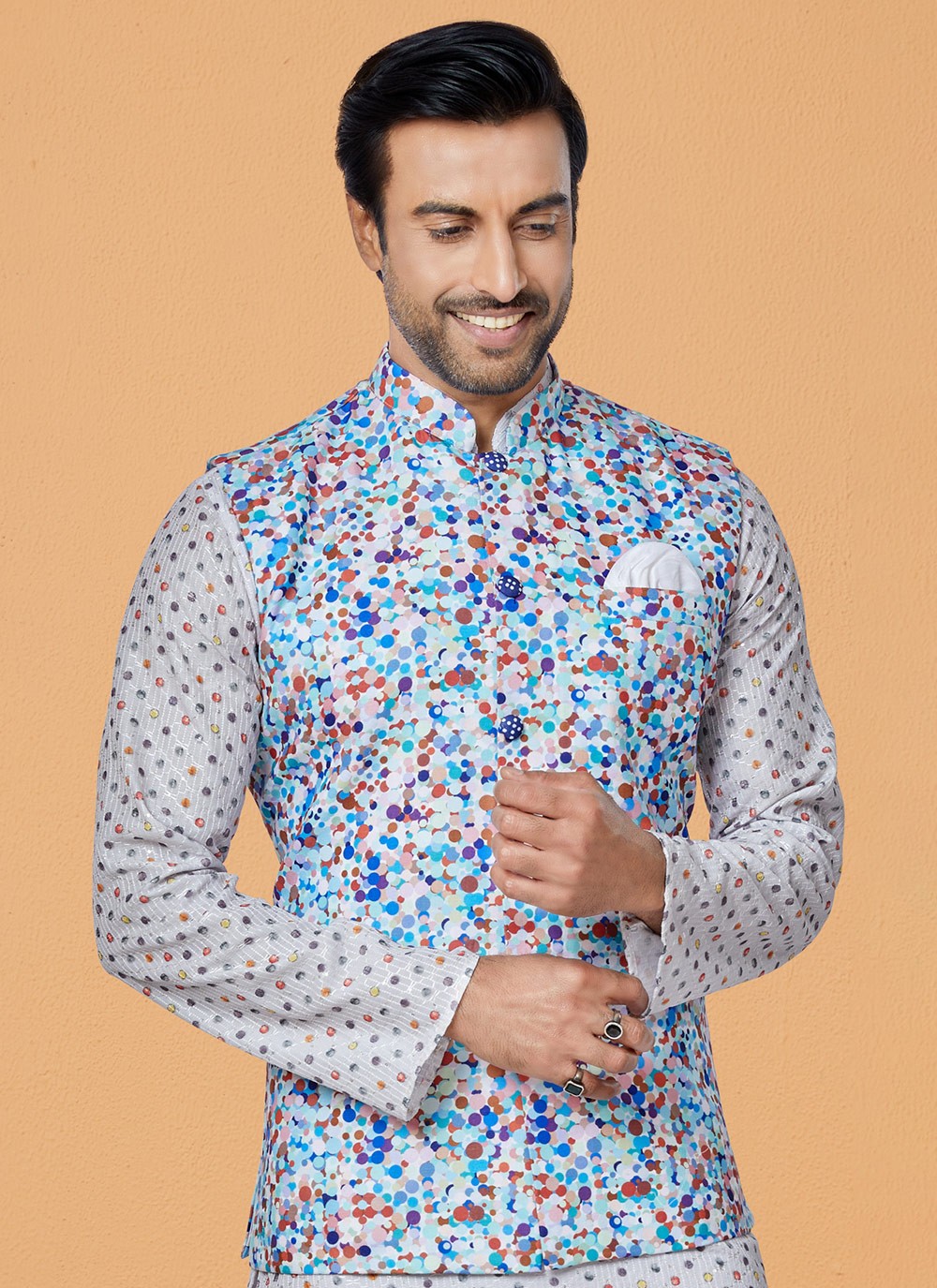 Printed Polyester Multi Colour Nehru Jackets - M7430
