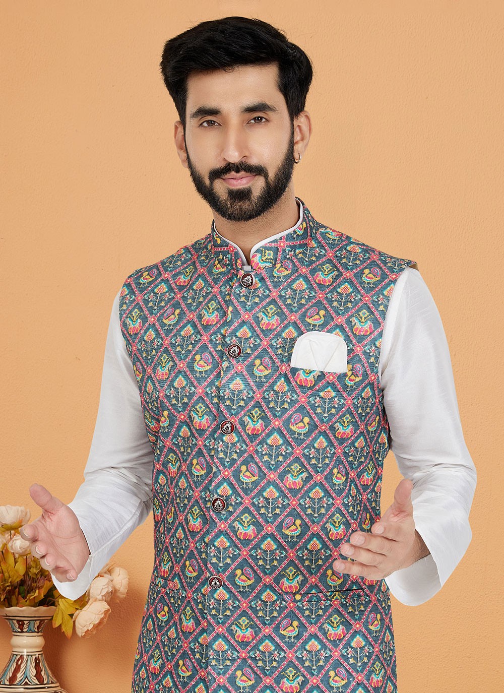 Embroidered Polyester Multi Colour Nehru Jackets - M7422