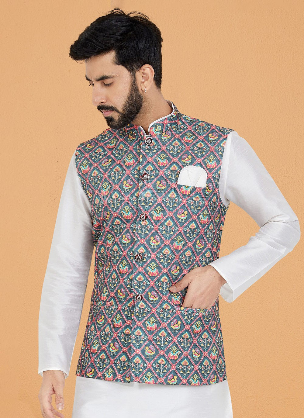 Embroidered Polyester Multi Colour Nehru Jackets - M7422
