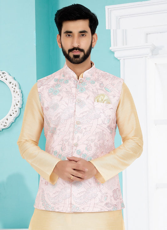Digital Print Polyester Pink Nehru Jackets - M7413