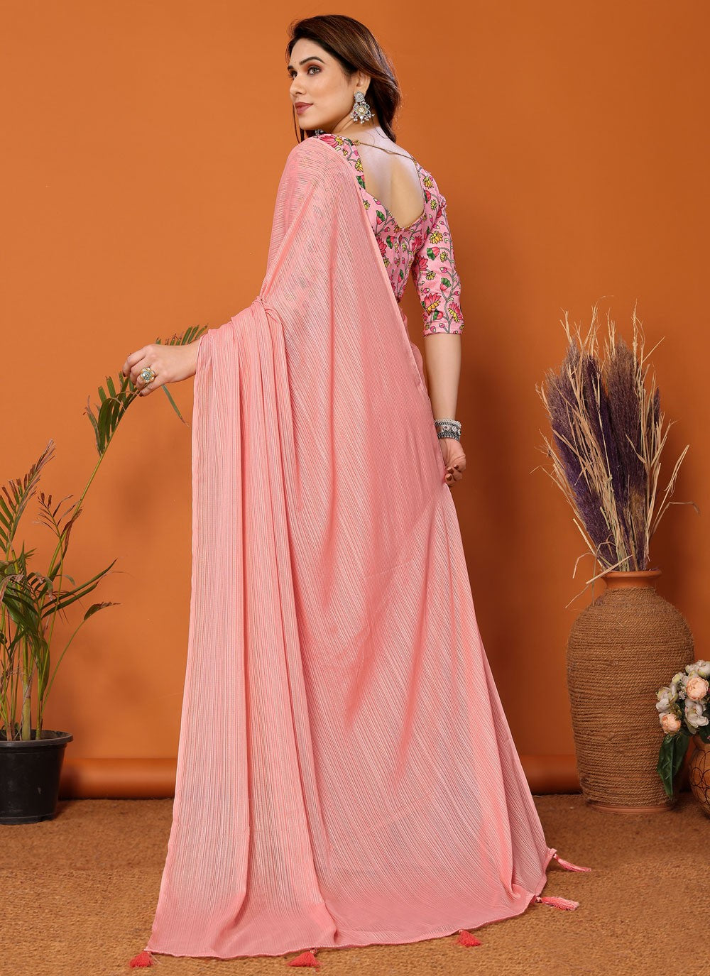 Classic Plain Polyester Saree - S7104