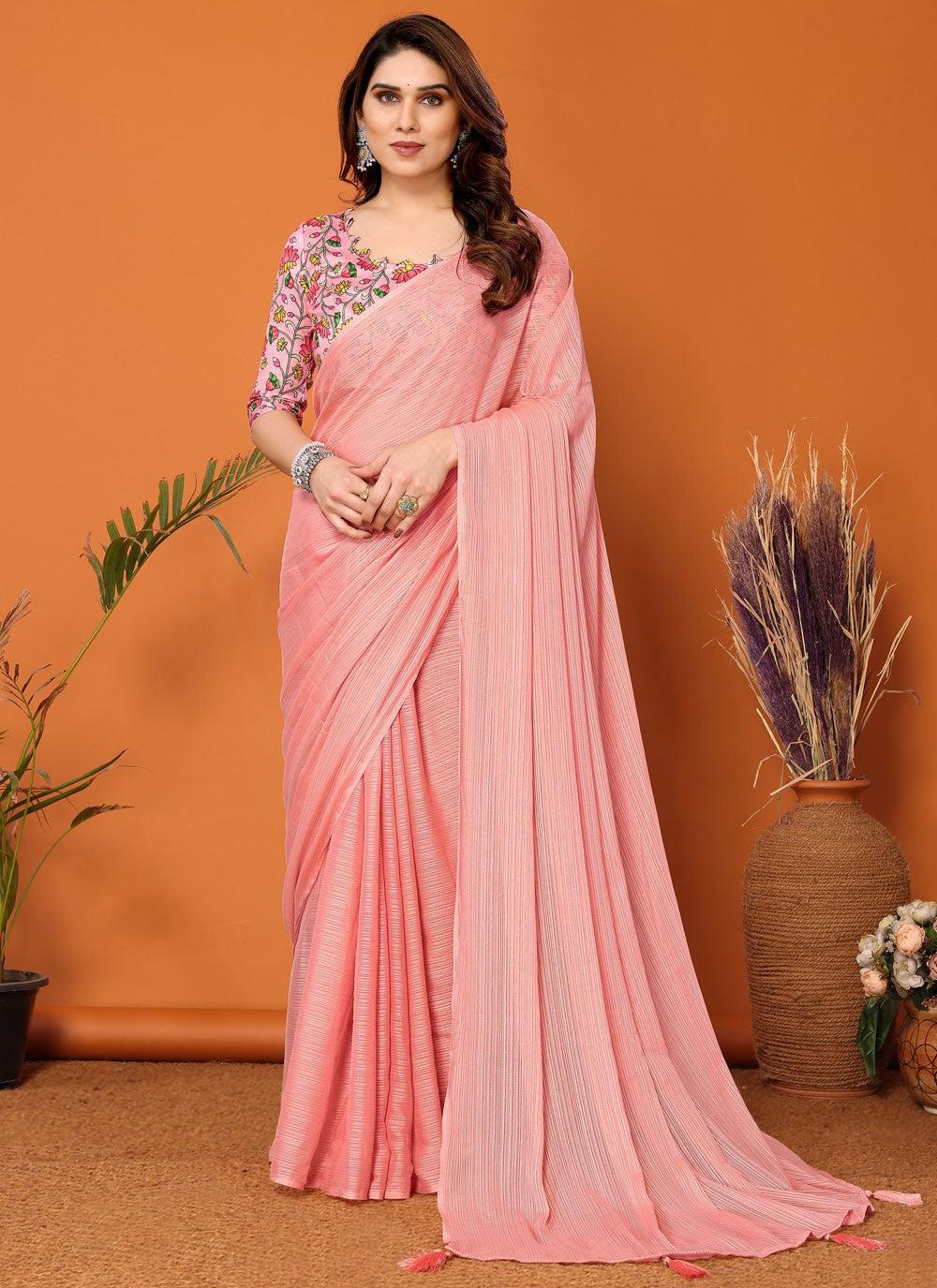 Classic Plain Polyester Saree - S7104