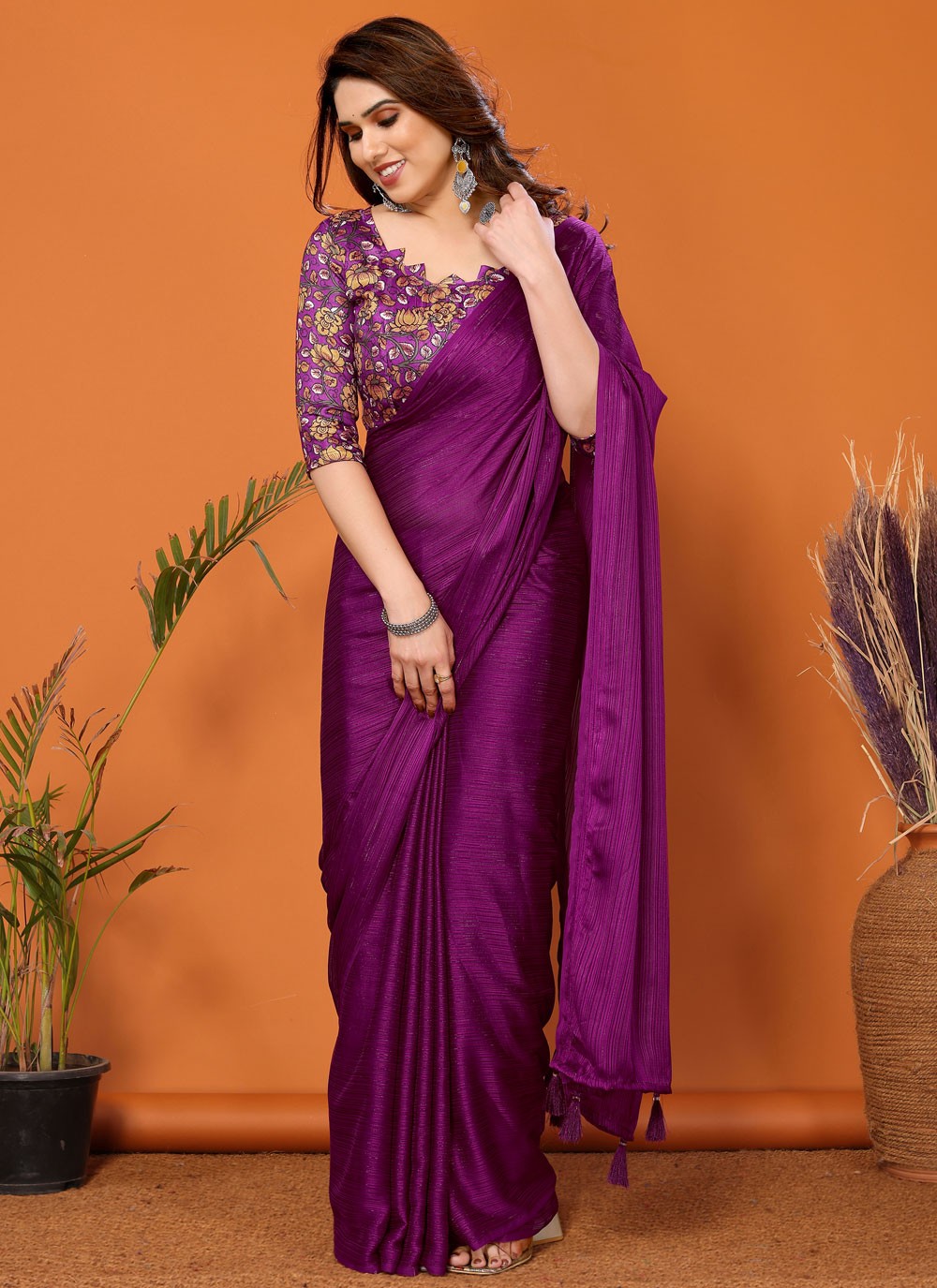 Classic Plain Polyester Saree - S7104