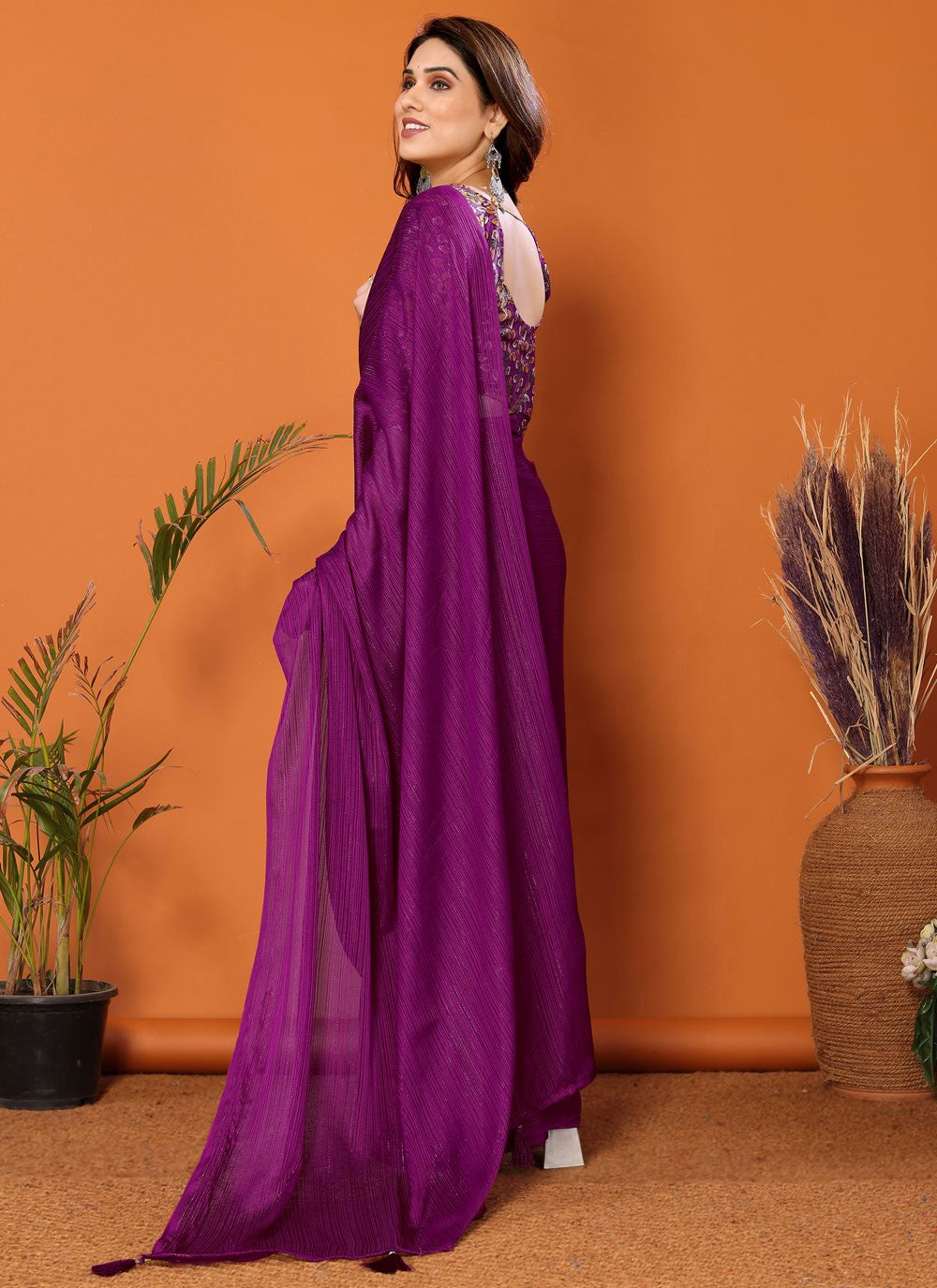 Classic Plain Polyester Saree - S7104