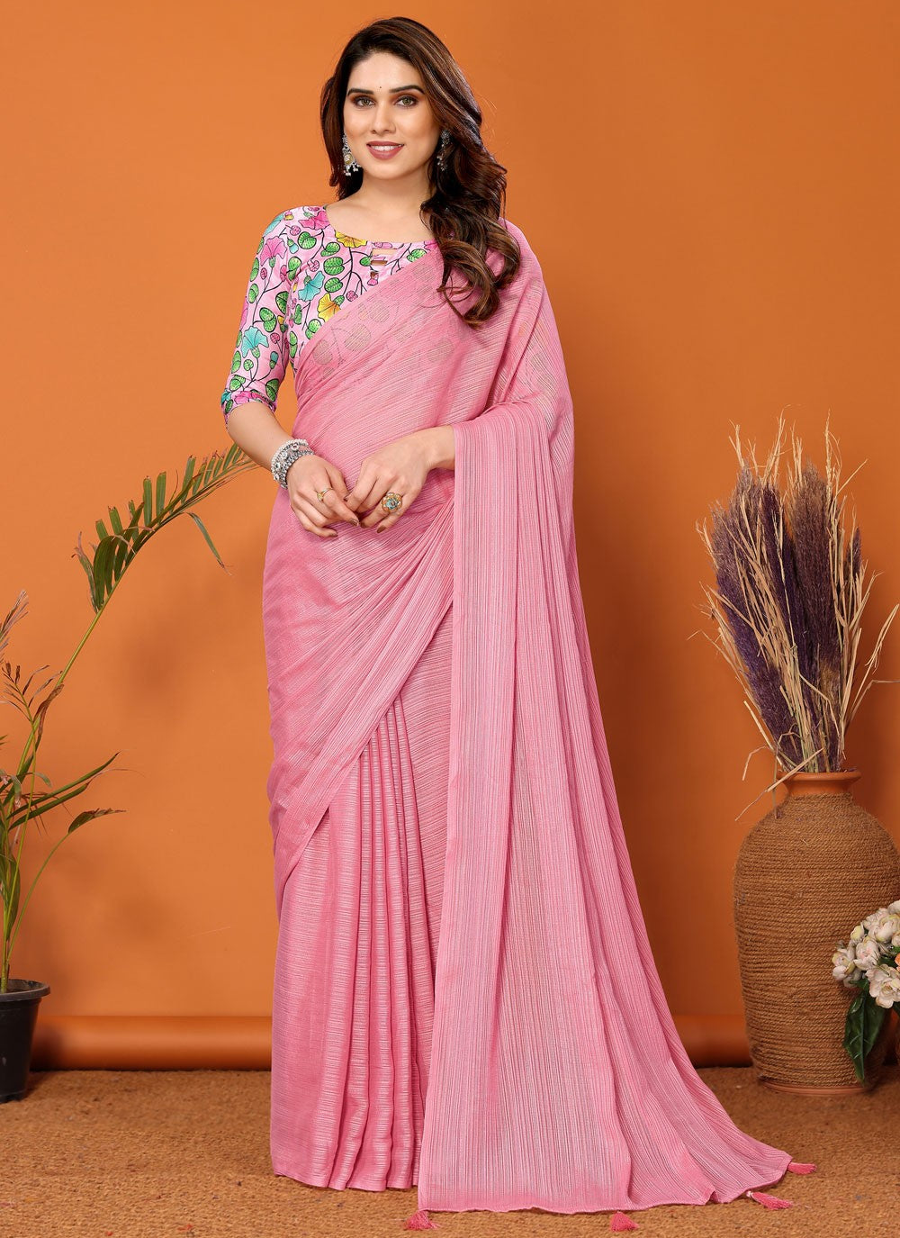 Classic Plain Polyester Saree - S7104