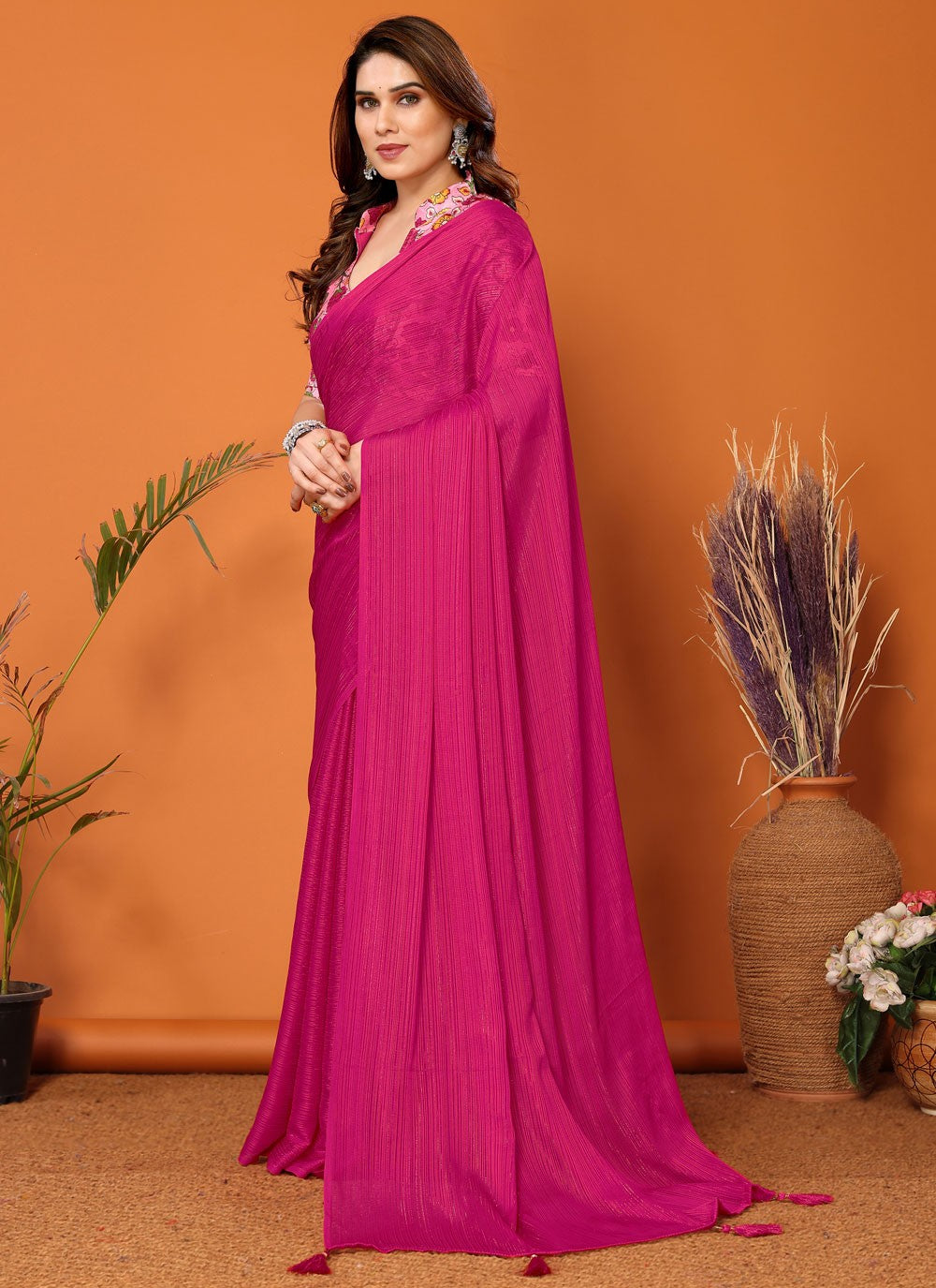 Classic Plain Polyester Saree - S7104