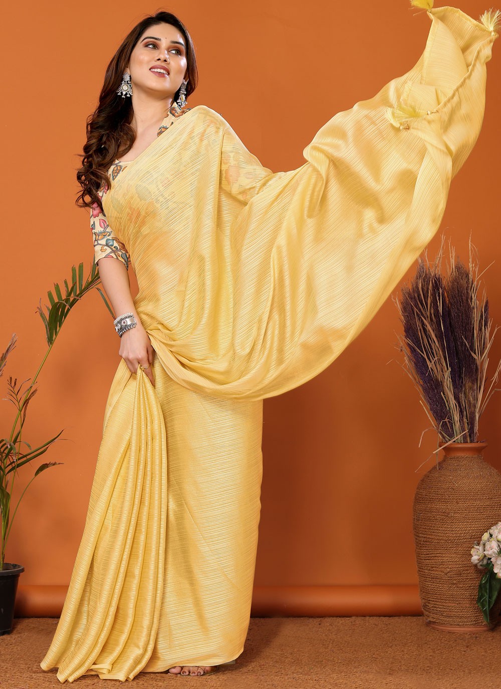 Classic Plain Polyester Saree - S7104