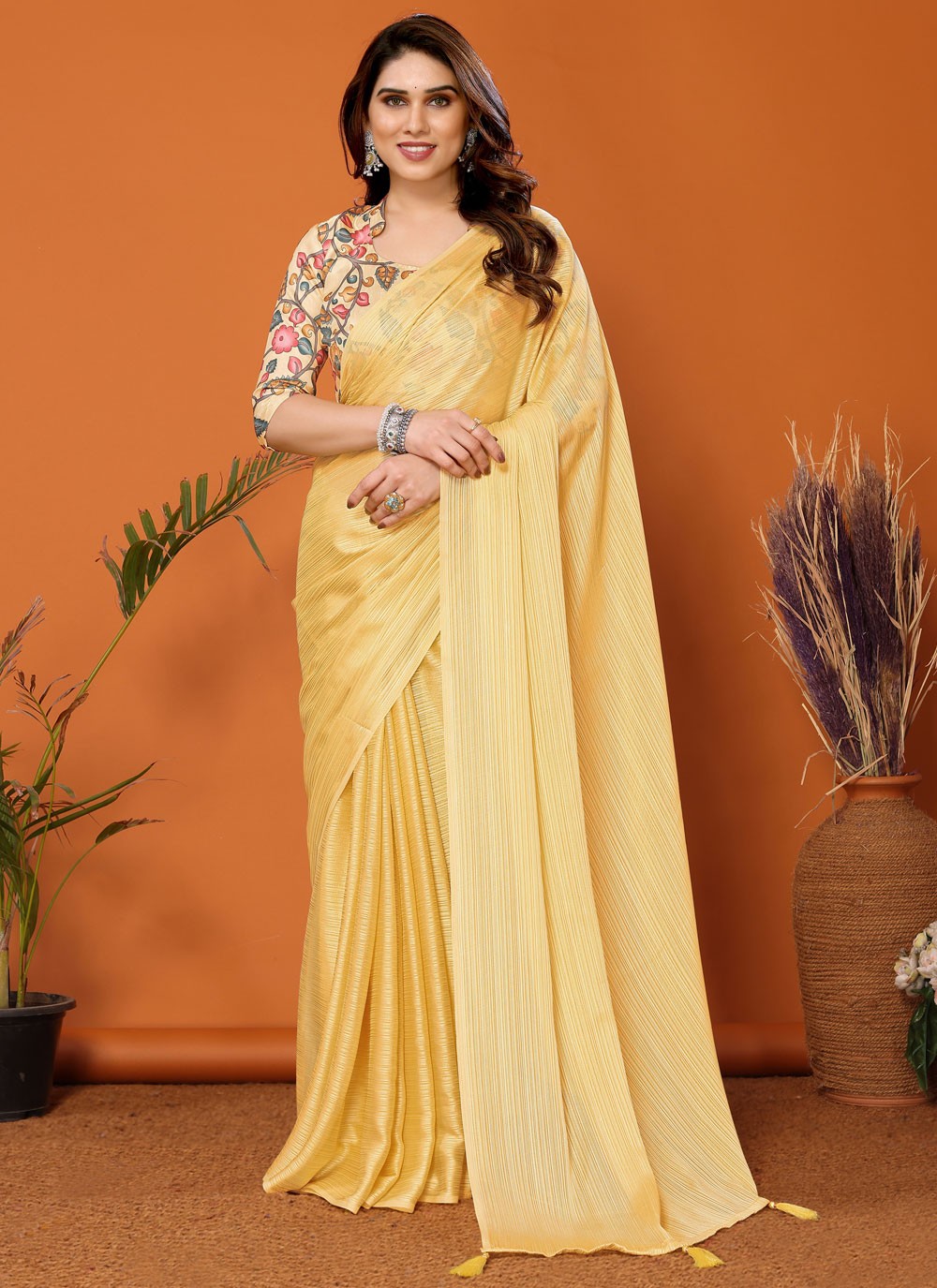 Classic Plain Polyester Saree - S7104