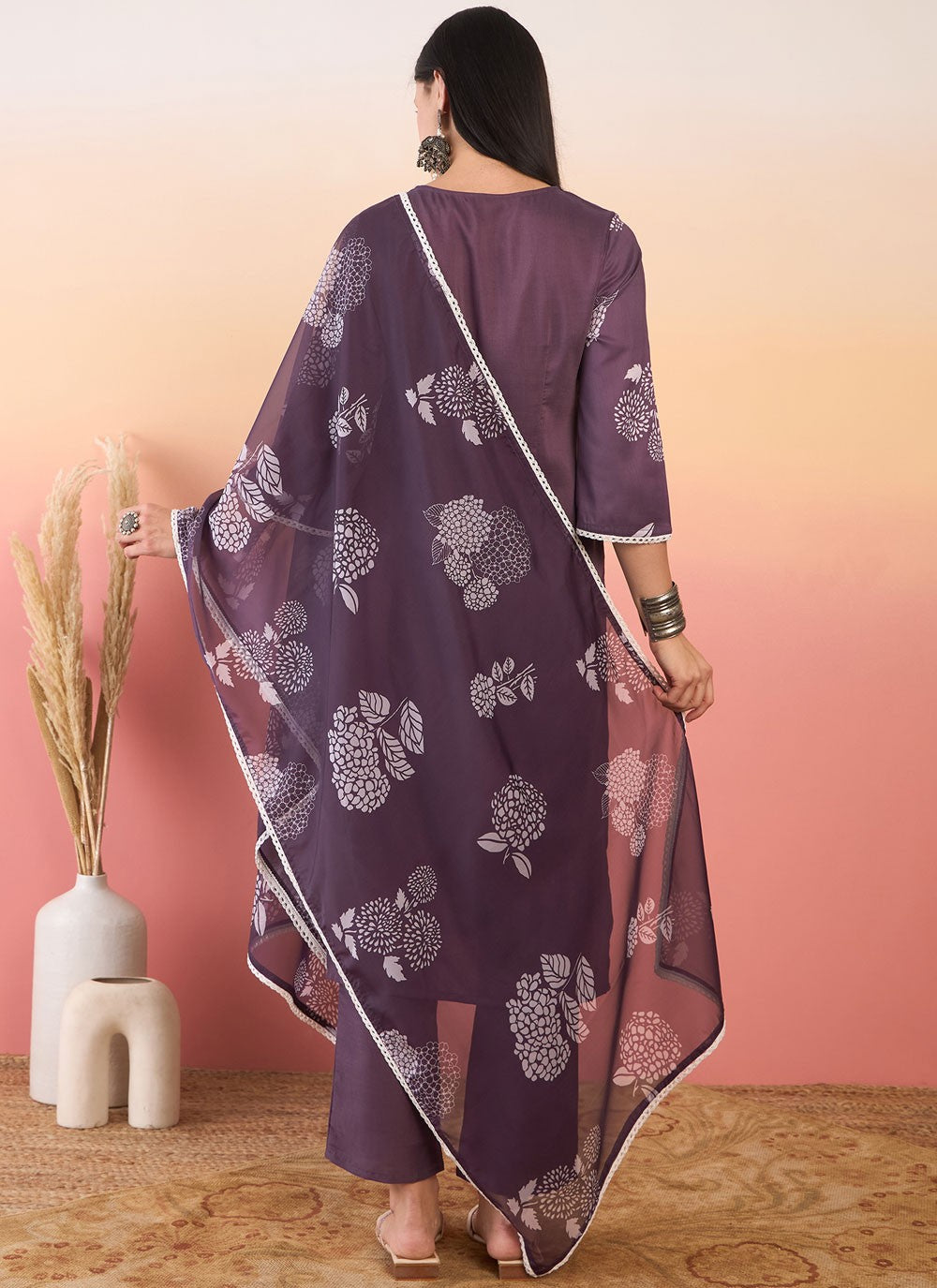 Salwar Suit Printed Purple Chinon T5834