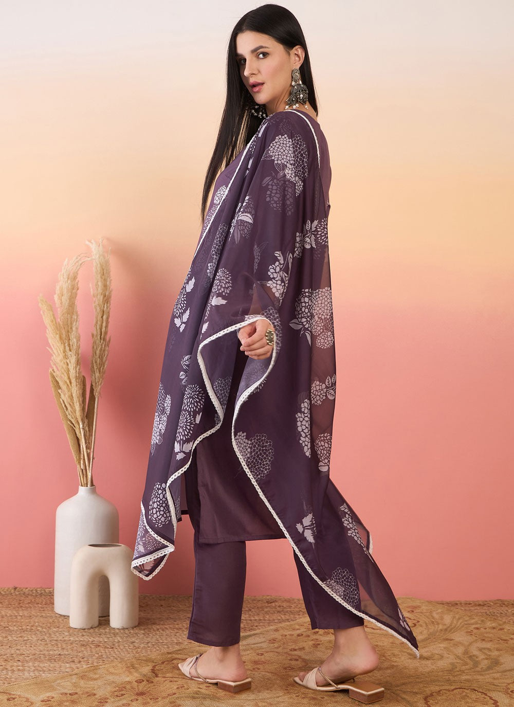 Salwar Suit Printed Purple Chinon T5834