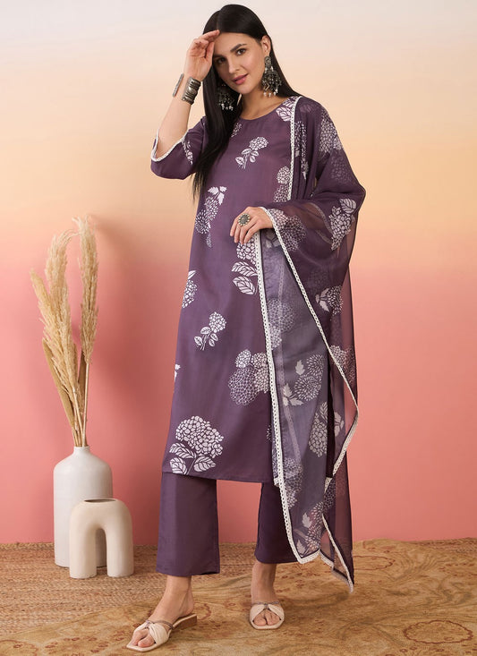 Salwar Suit Printed Purple Chinon T5834
