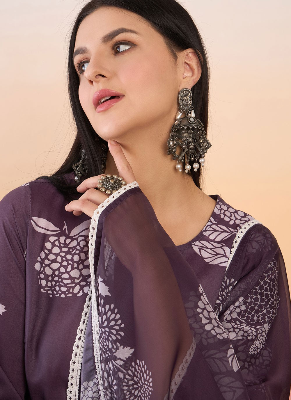 Salwar Suit Printed Purple Chinon T5834