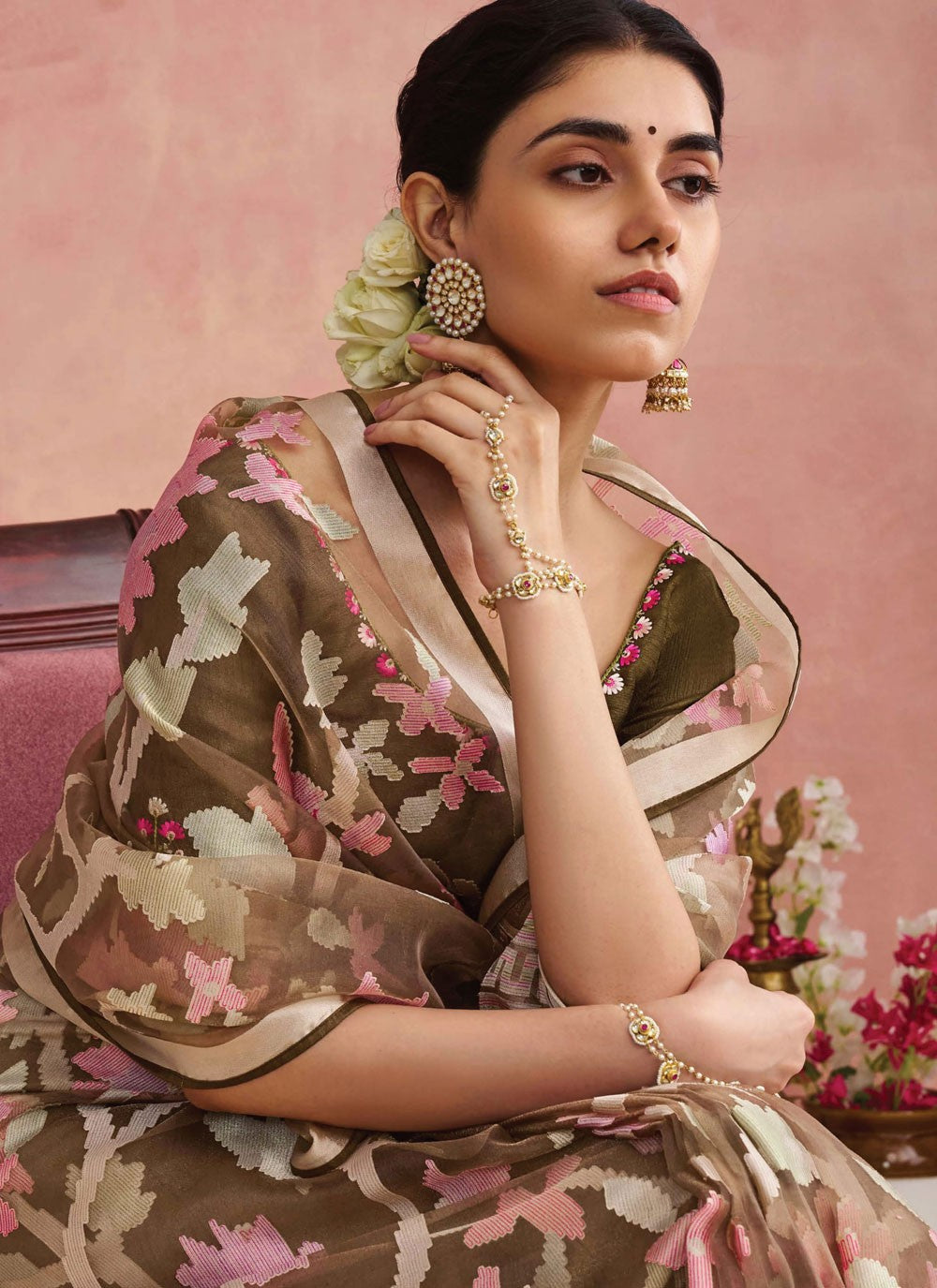 Classic Printed Brasso Saree - S7431