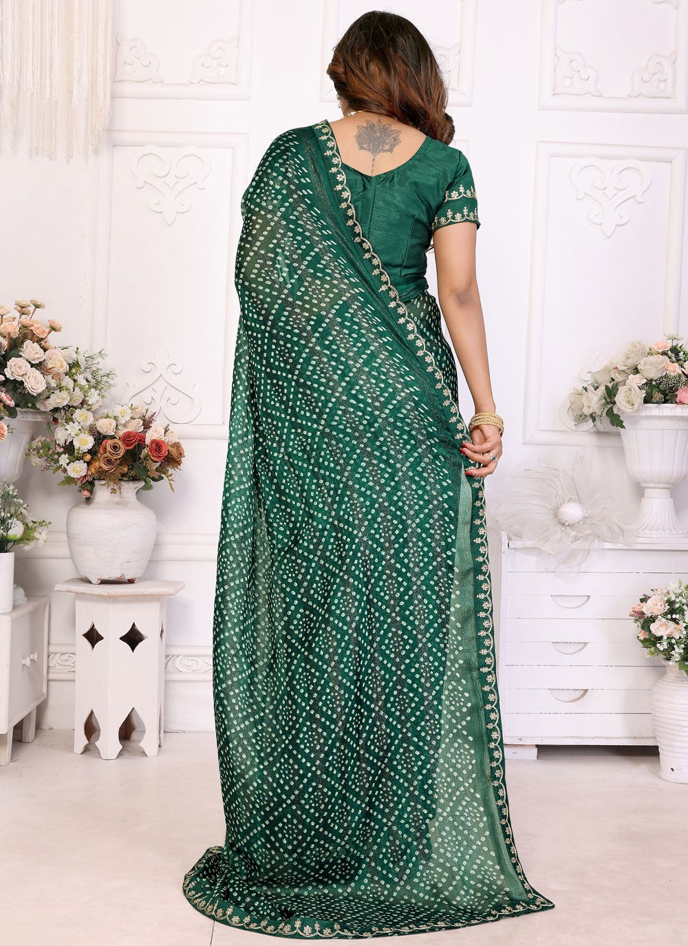 Bandhej Chiffon Green Contemporary Saree S14950