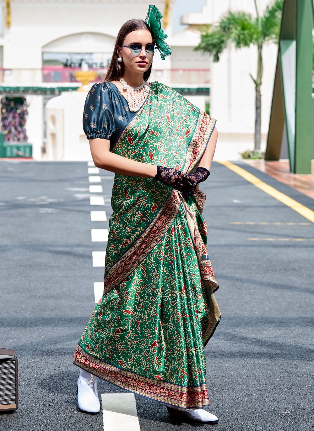 Classic Printed Satin Silk Saree - S8608