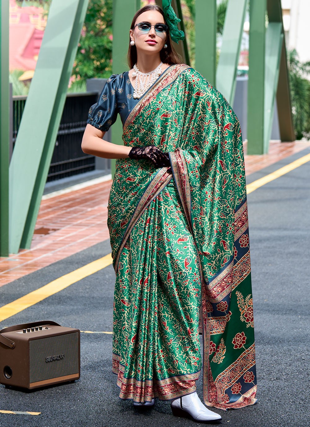 Classic Printed Satin Silk Saree - S8608