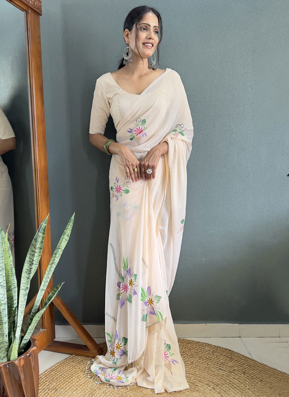 Classic Printed Fancy Fabric Saree - S9100