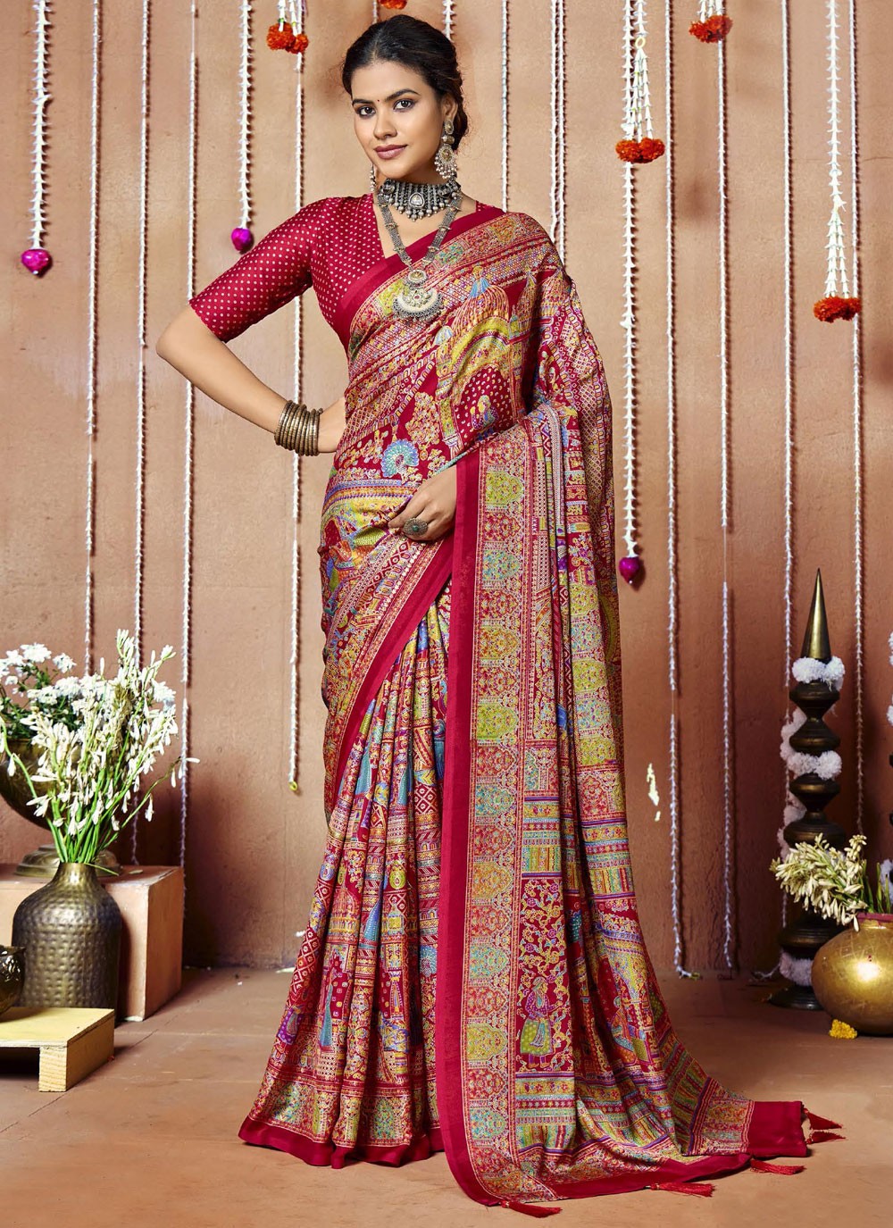 Multi Colour Faux Crepe Contemporary Saree Printed S20461