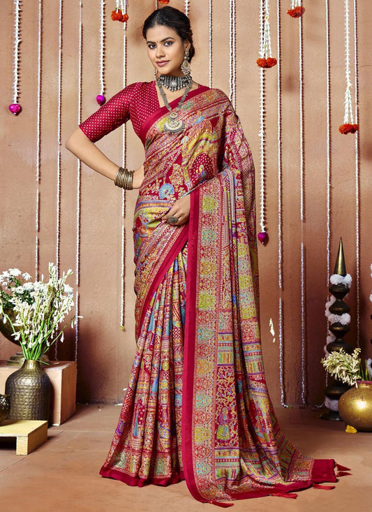 Multi Colour Faux Crepe Contemporary Saree Printed S20461