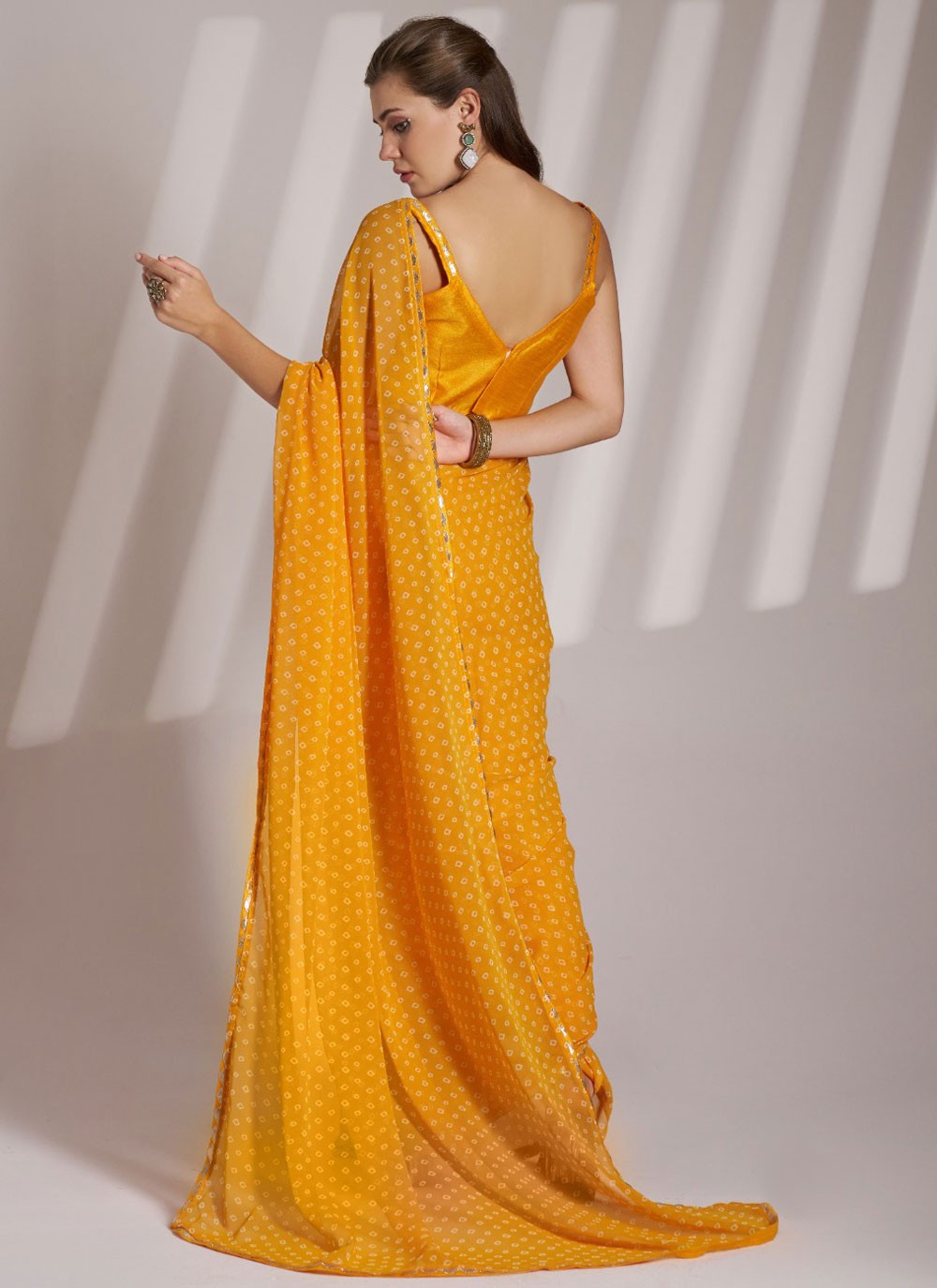 Printed Georgette Yellow Saree S14161