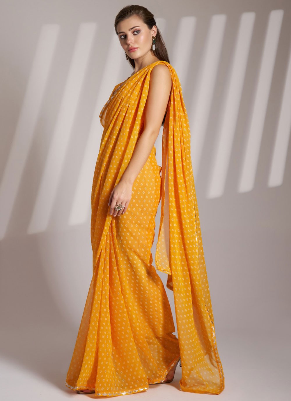 Printed Georgette Yellow Saree S14161