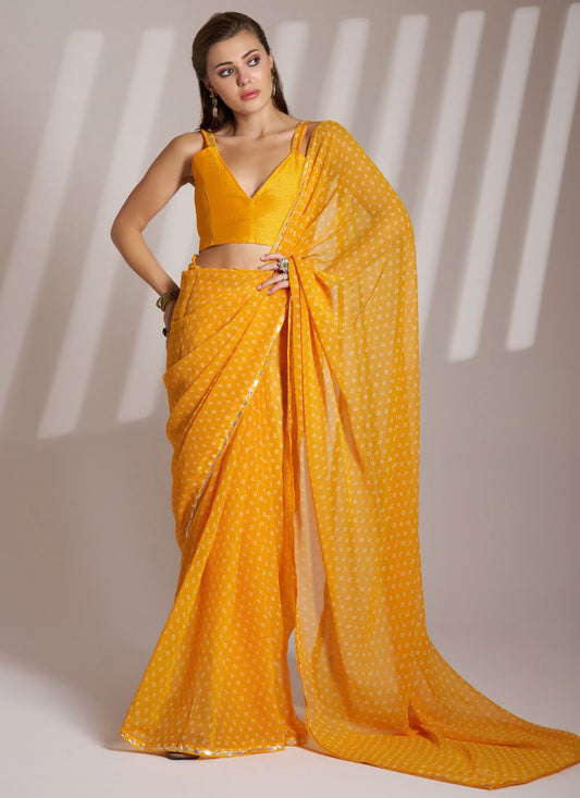 Printed Georgette Yellow Saree S14161