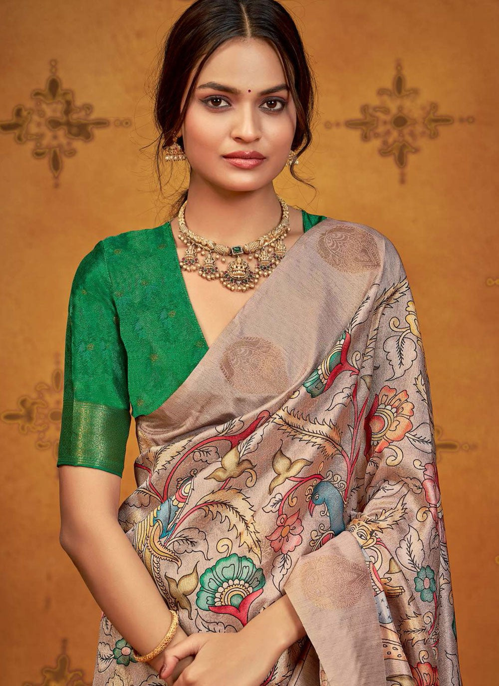 Green Silk Contemporary Saree Printed, Weaving Zari S18656