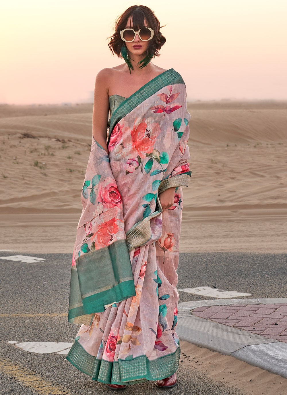 Classic Printed Linen Saree - S6419