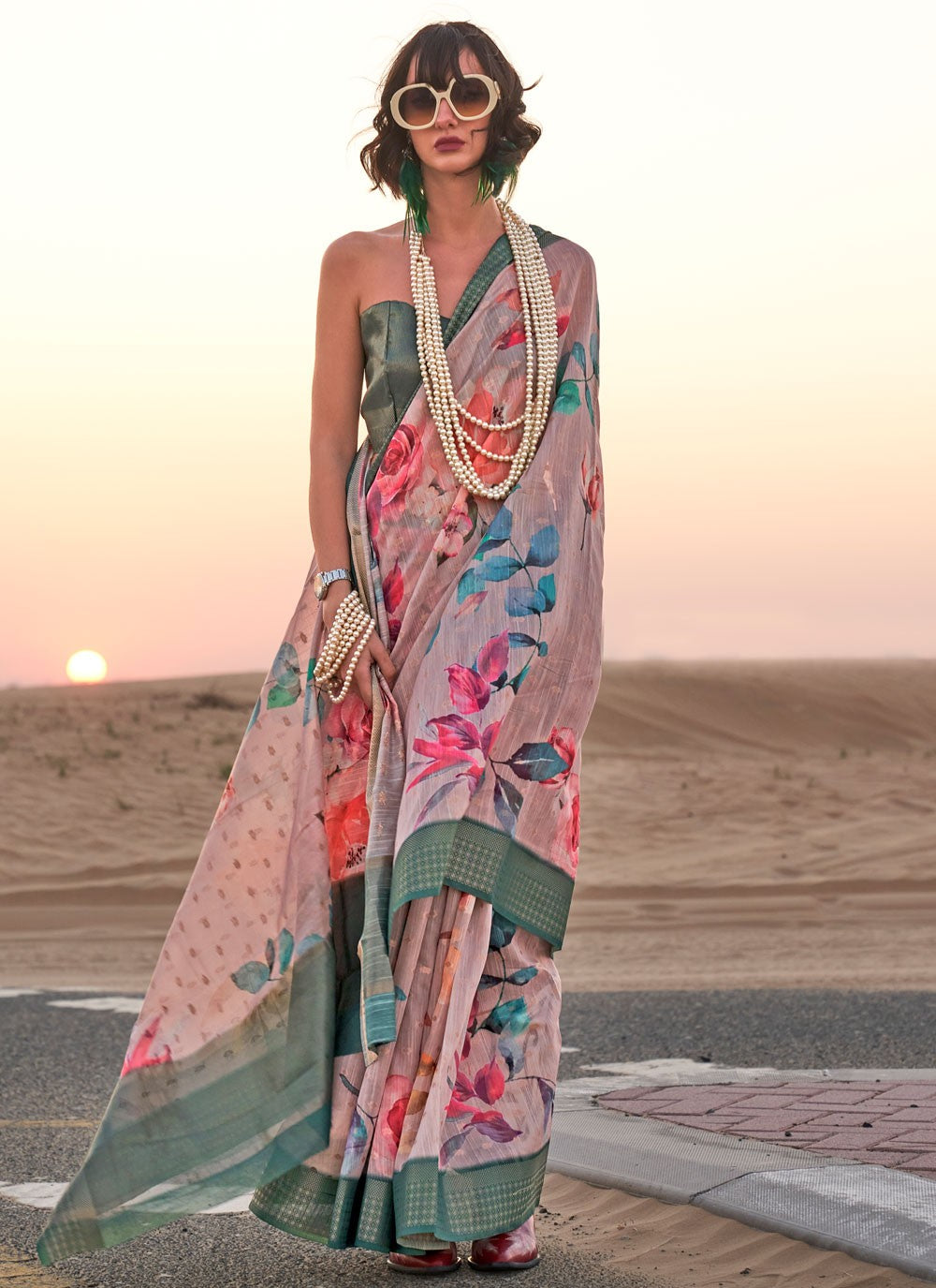 Classic Printed Linen Saree - S6419