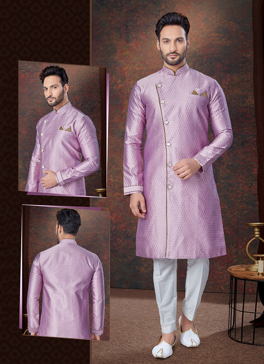 Plain Jacquard Purple Indo Western - M7682