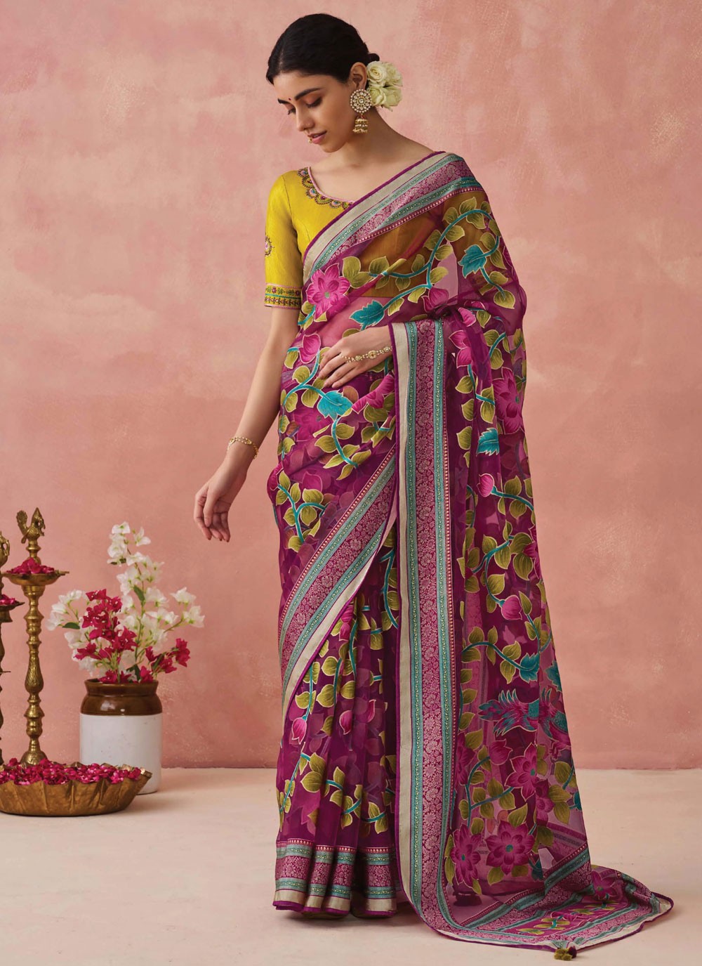 Classic Printed Brasso Saree - S7431