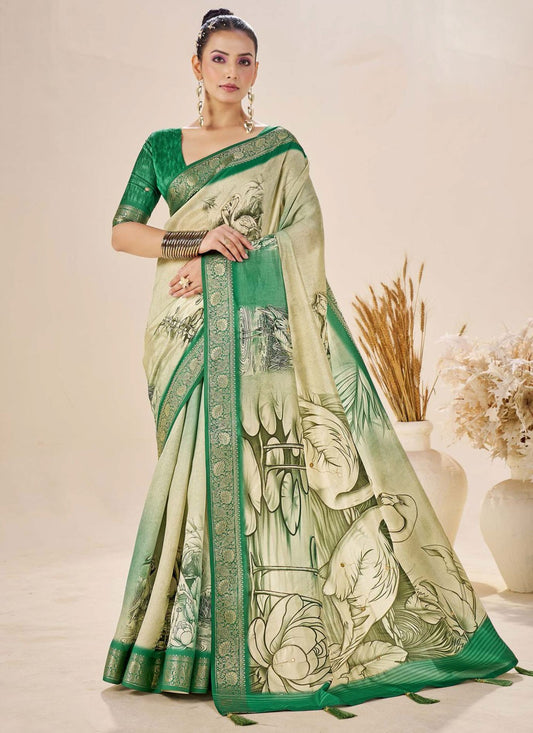 Multi Colour Silk Designer Saree Border Work, Fancy Work, Printed, Weaving Zari S19086