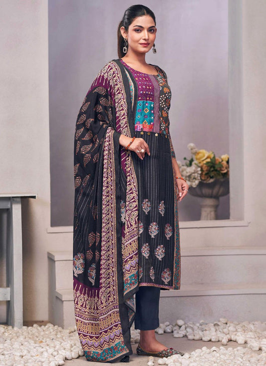 Salwar Suit Embroidered Black Muslin T5155