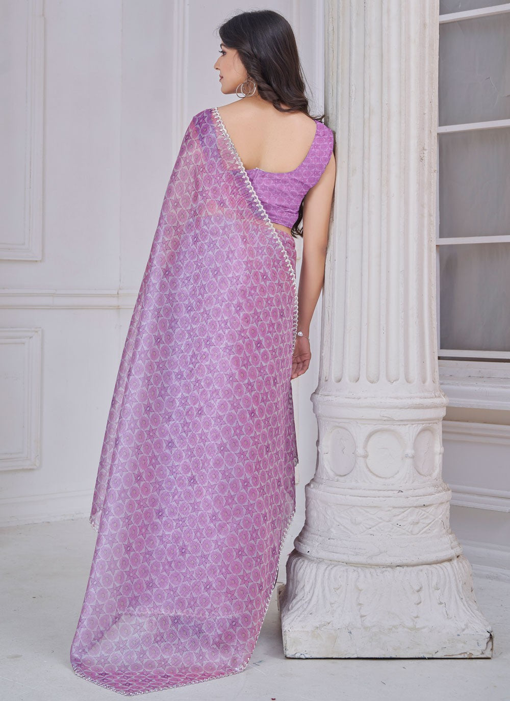 Cut Work Organza Lavender Designer Saree S15148