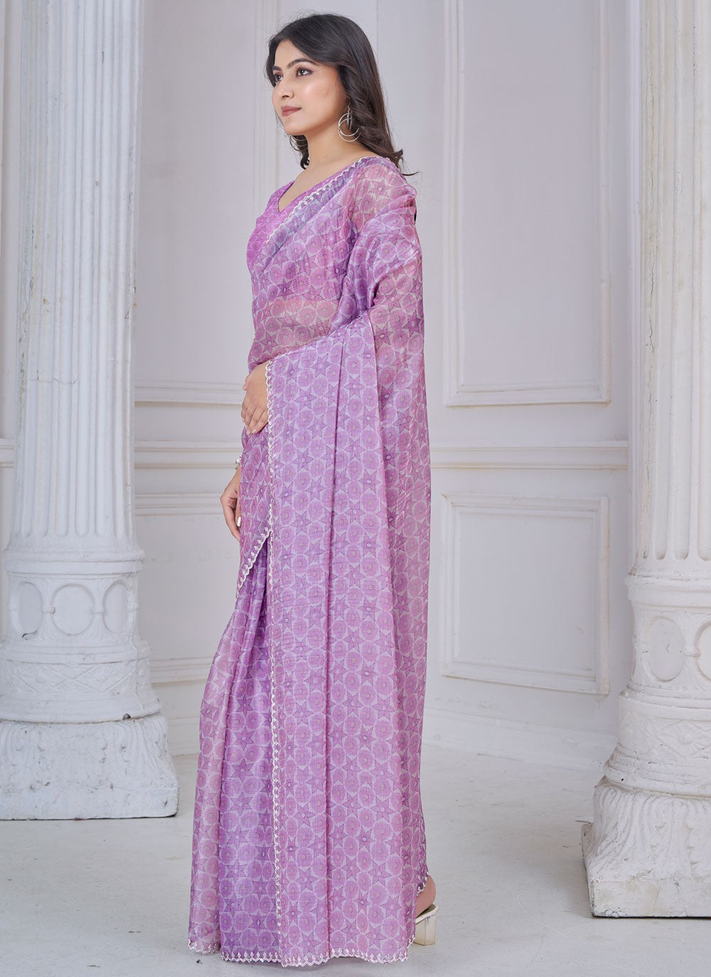 Cut Work Organza Lavender Designer Saree S15148